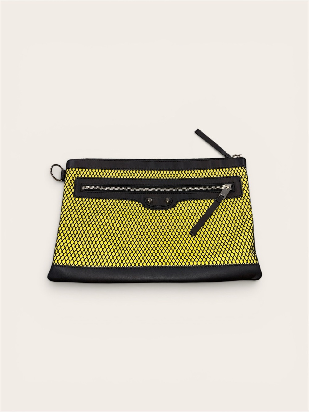 Balenciaga Yellow Mesh Clutch with Black Trim